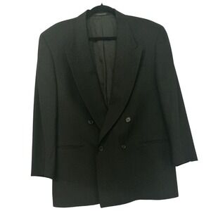 Bianchi Blazer Mens 50 Black Excellent Double Breasted Super 100s Wool Pinstripe